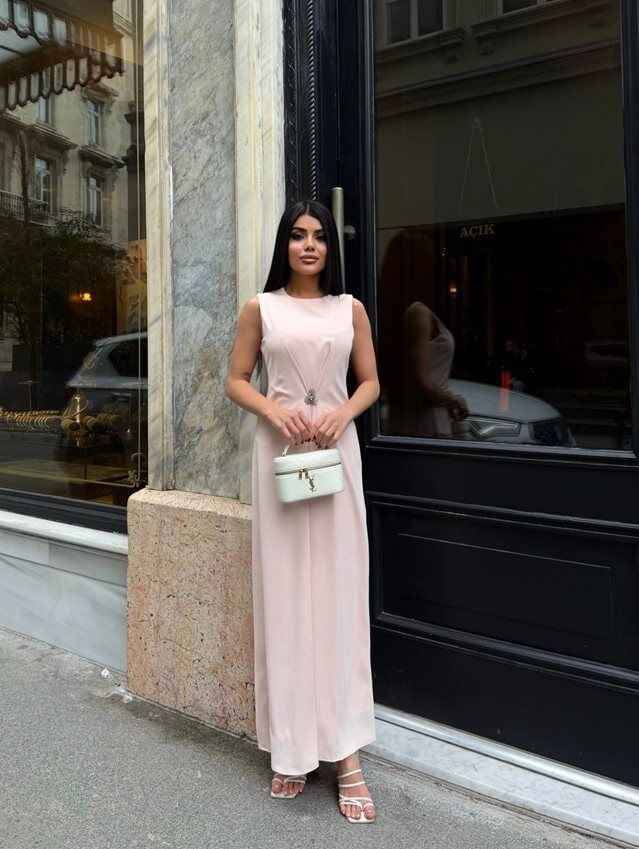 3114 ÖNÜ BORŞLU ELBİSE ROSE - GÜL