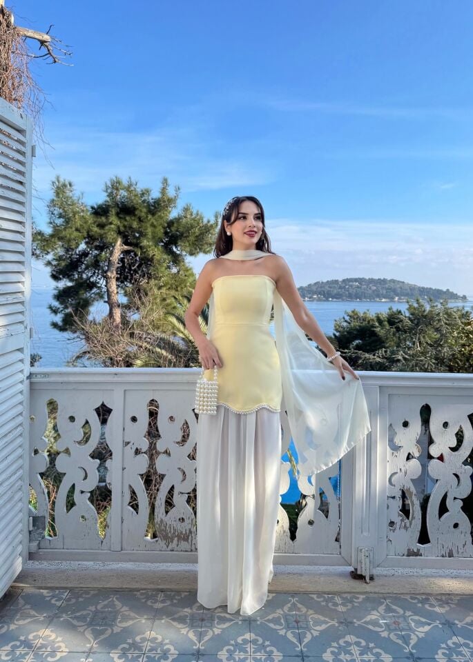 3125 ŞİFON ELBİSE YELLOW - SARI