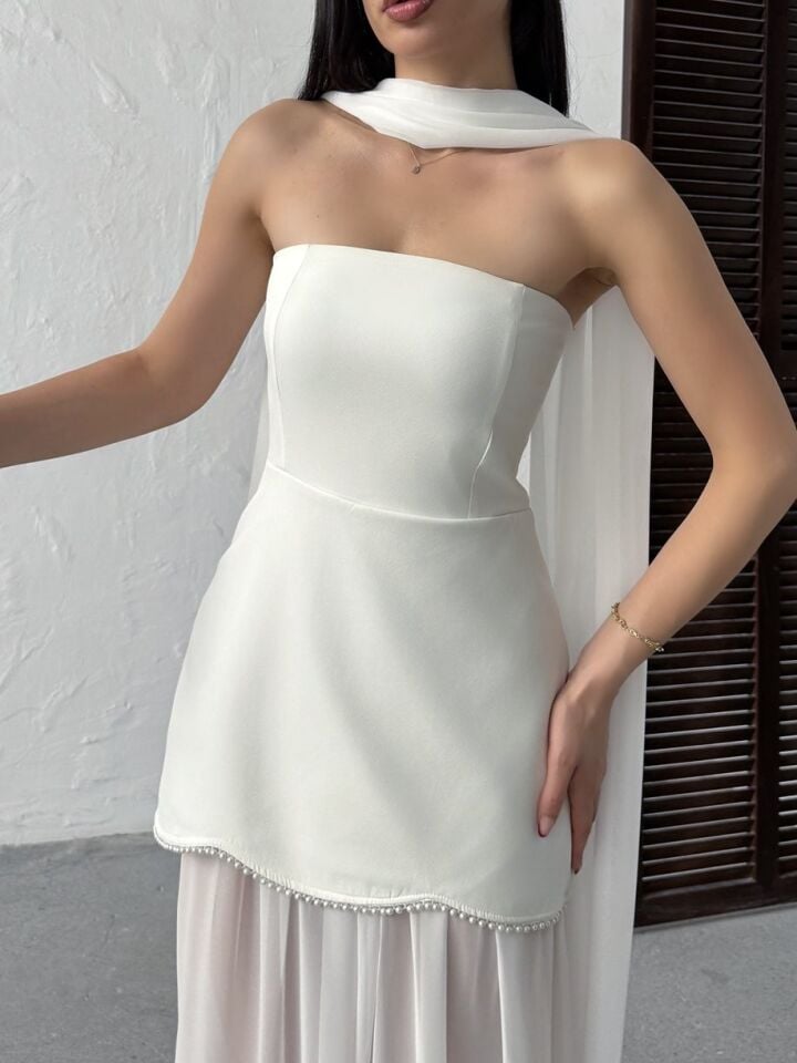 3125 ŞİFON ELBİSE WHİTE - BEYAZ