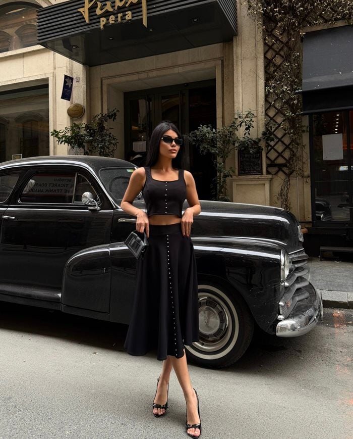 3151 İNCİLİ ETEKLİ TAKIM BLACK - SİYAH