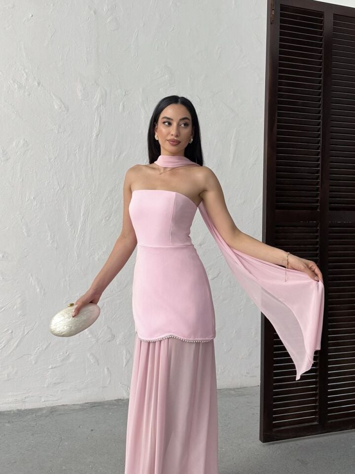 3125 ŞİFON ELBİSE PİNK - PEMBE