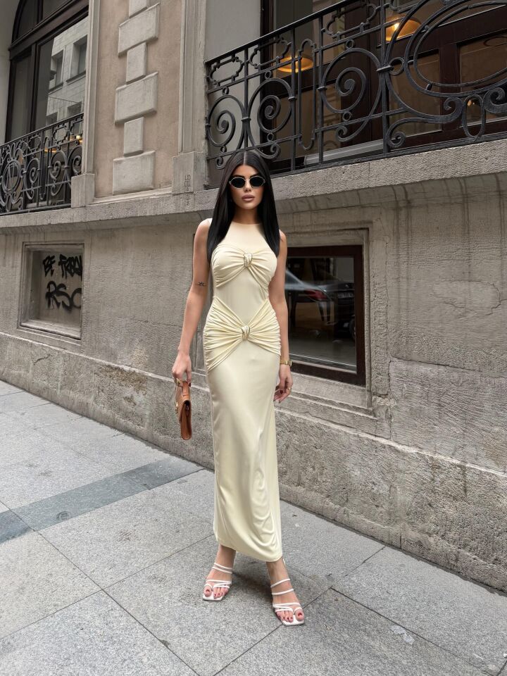 3128 AKSESUARLI ELBİSE BURGUNDY - BORDO