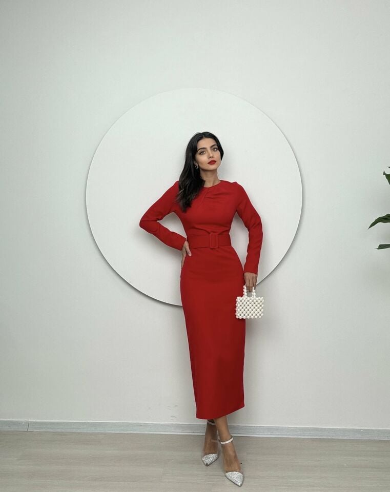 1009 YAKA DETAY ELBİSE KHAKİ - HAKİ