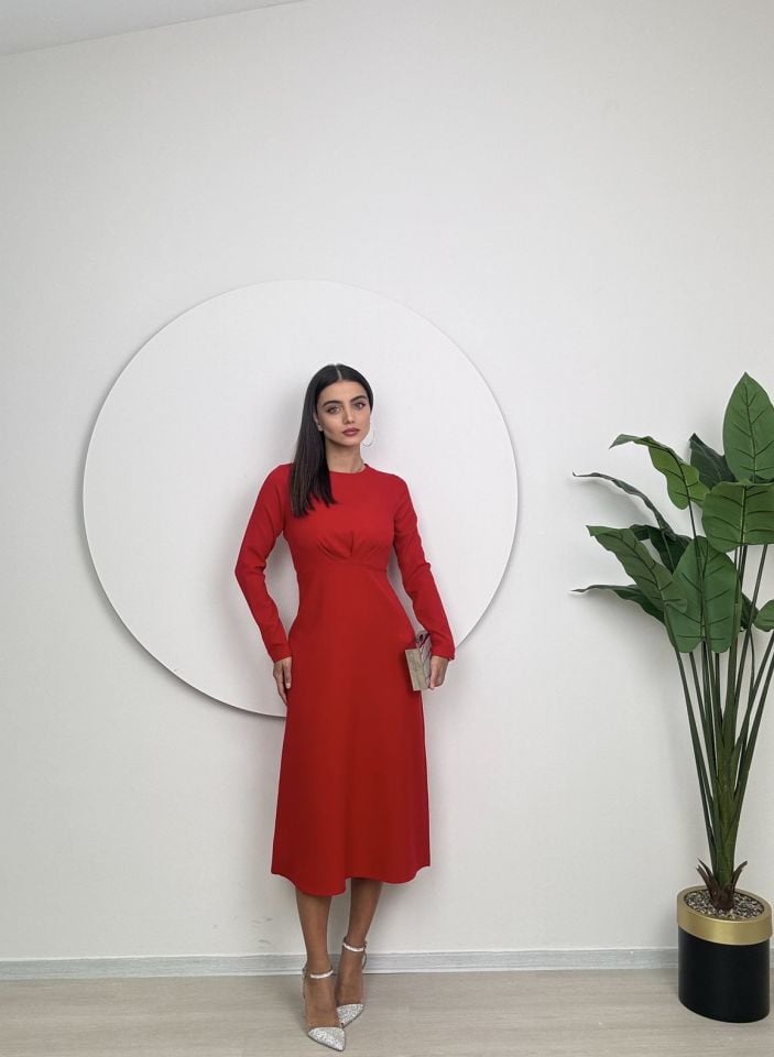 1011 ROBA PİLE ELBİSE RED - KIRMIZI