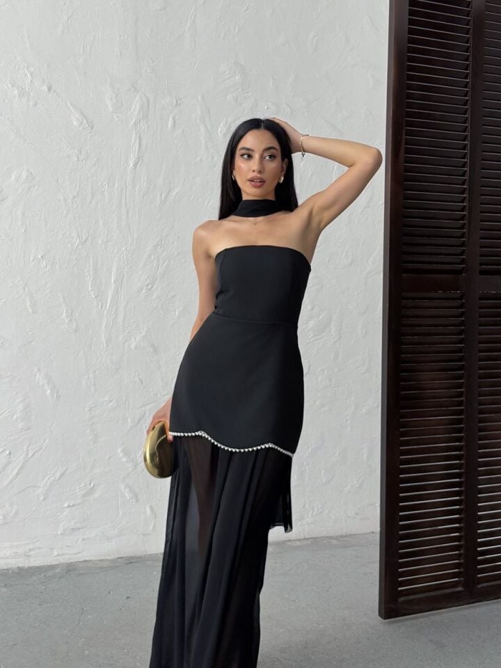 3125 ŞİFON ELBİSE BLACK - SİYAH