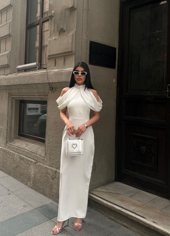 3069 BROŞLU ELBİSE WHİTE - BEYAZ