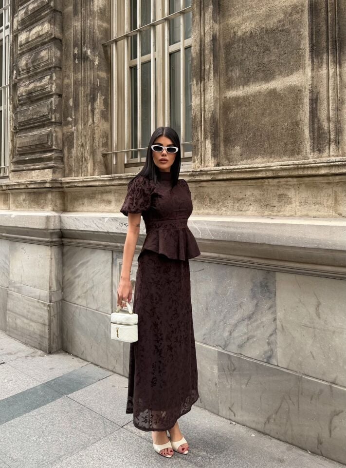 ŞİFONLU ELBİSE BROWN - KAHVE