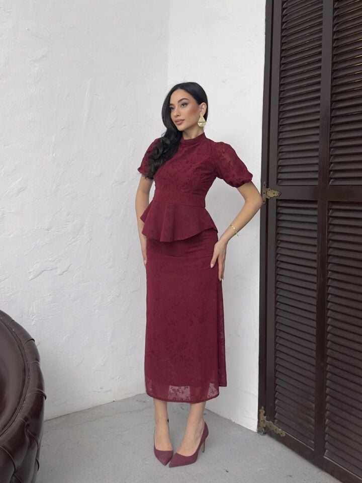 ŞİFONLU ELBİSE BURGUNDY - BORDO