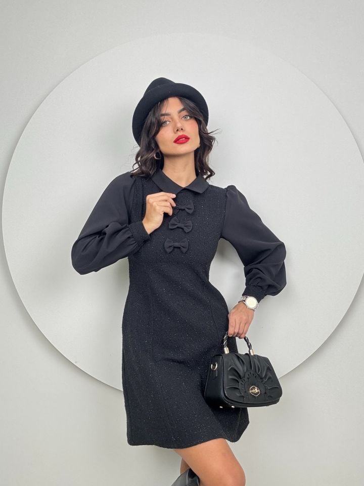 1025 SİMLİ ŞANEL ELBİSE BLACK - SİYAH