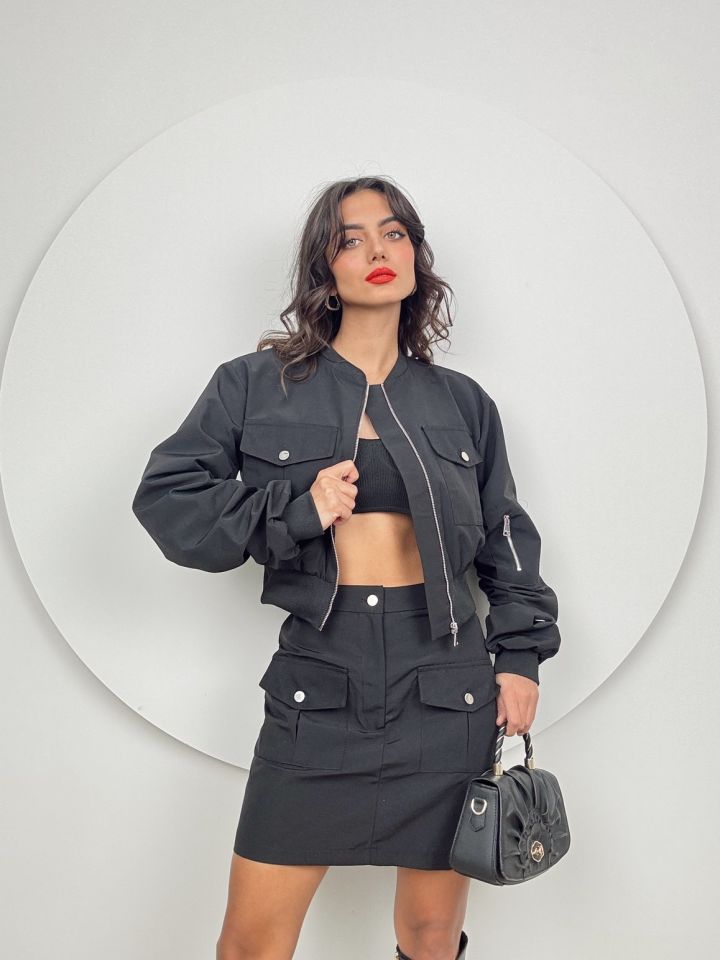 1028 KISA ETEKLİ BOMBER TAKIM BLACK - SİYAH