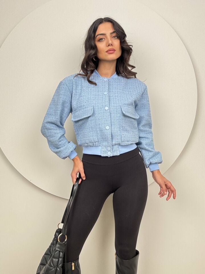 1034 SİMLİ ŞANEL BOMBER CEKET BLUE - MAVİ