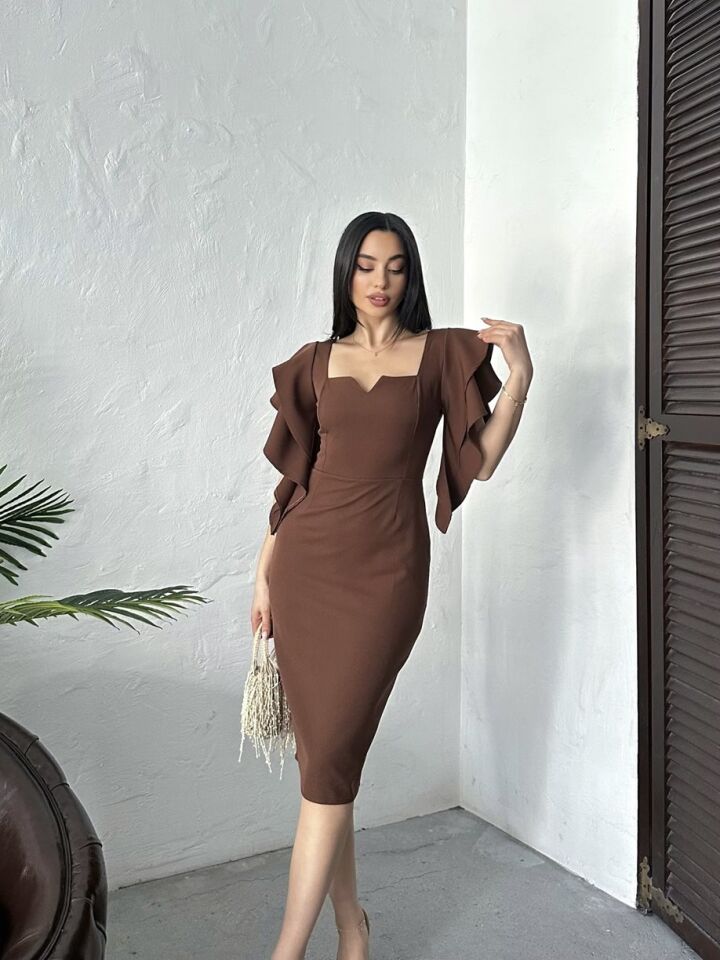3074 ELBİSE BROWN - KAHVE