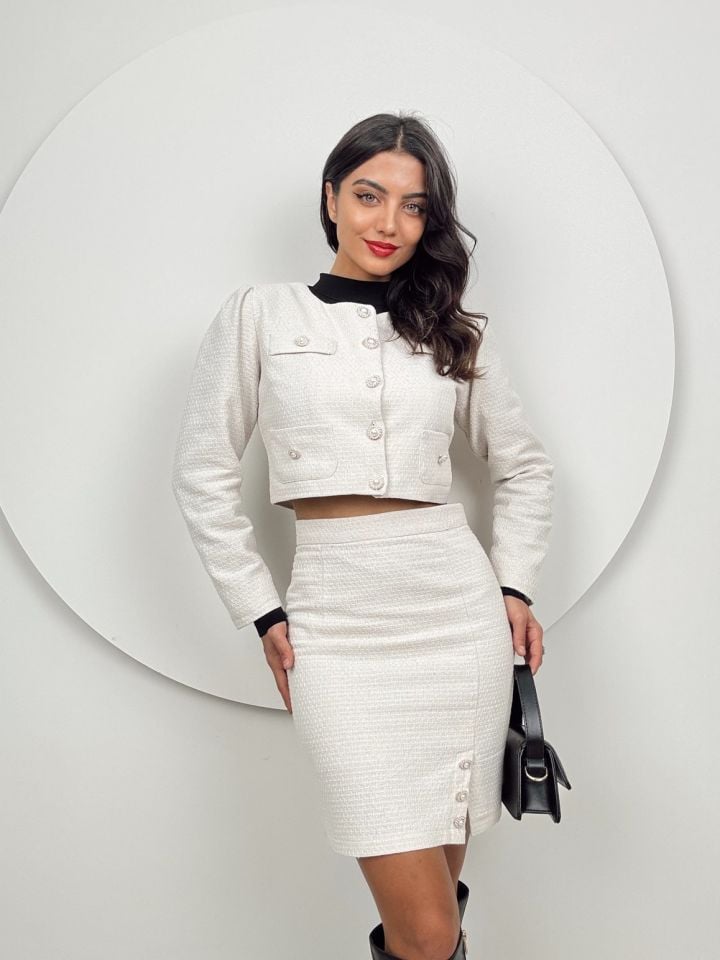 1053 ŞANEL NİNİ ETEK CEKET TAKIM STONE - TAŞ