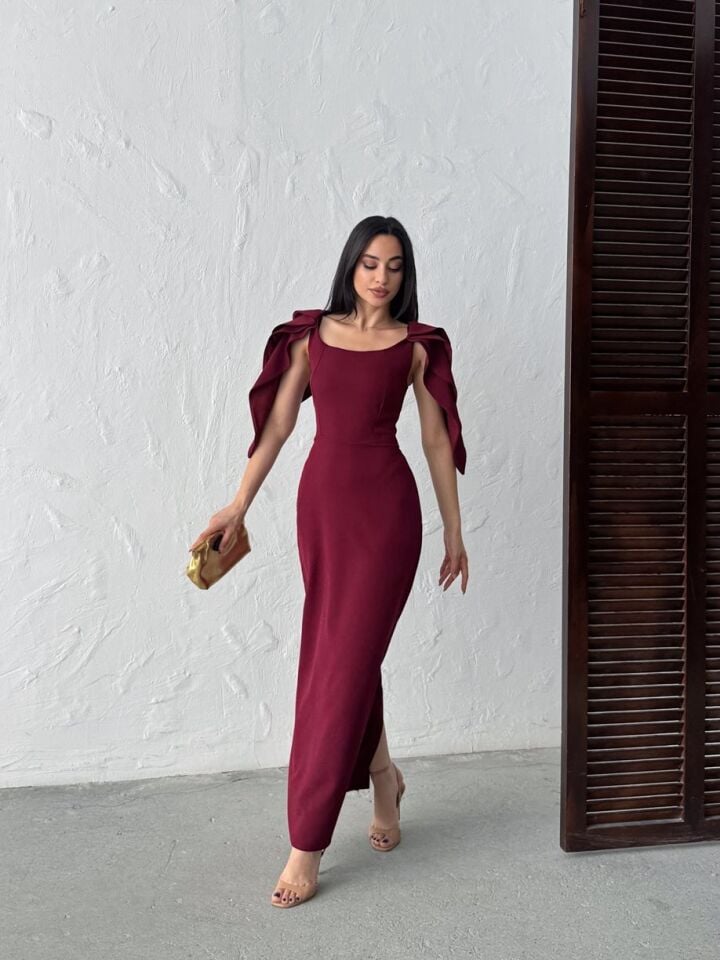 3077 ELBİSE BURGUNDY - BORDO