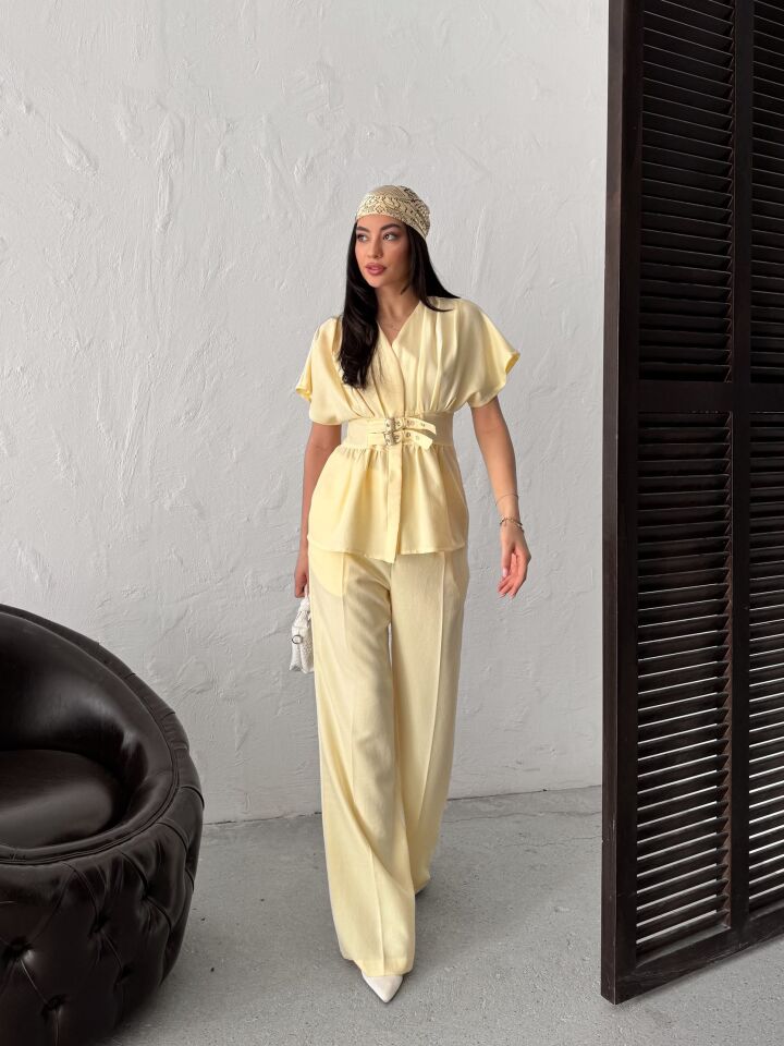 3156-Ü KEMERLİ BLUZ YELLOW - SARI