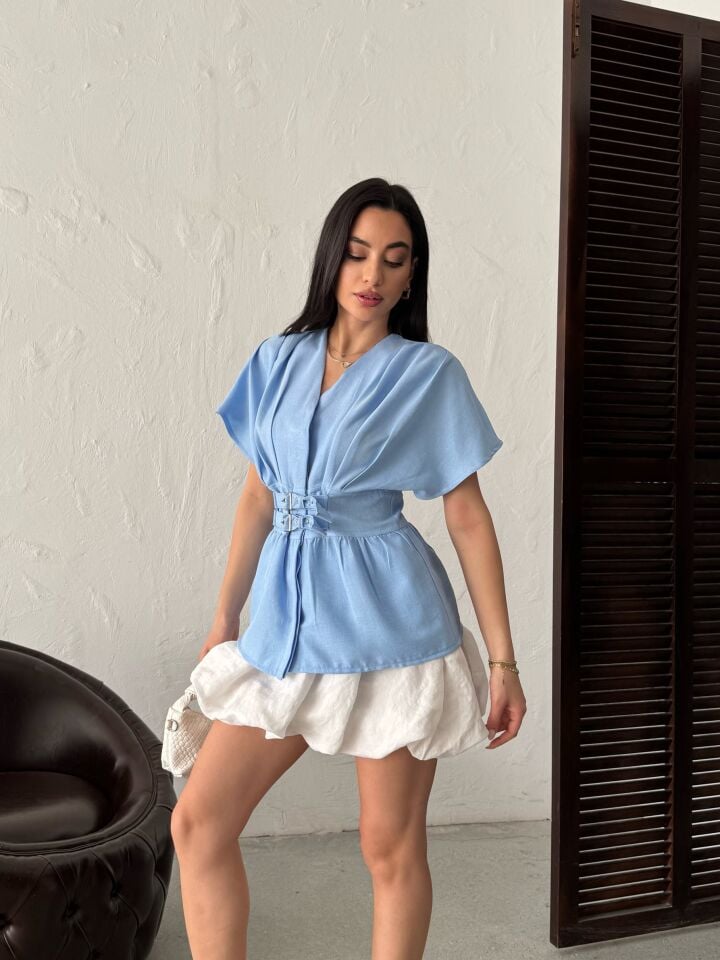 3156-Ü KEMERLİ BLUZ BLUE - MAVİ
