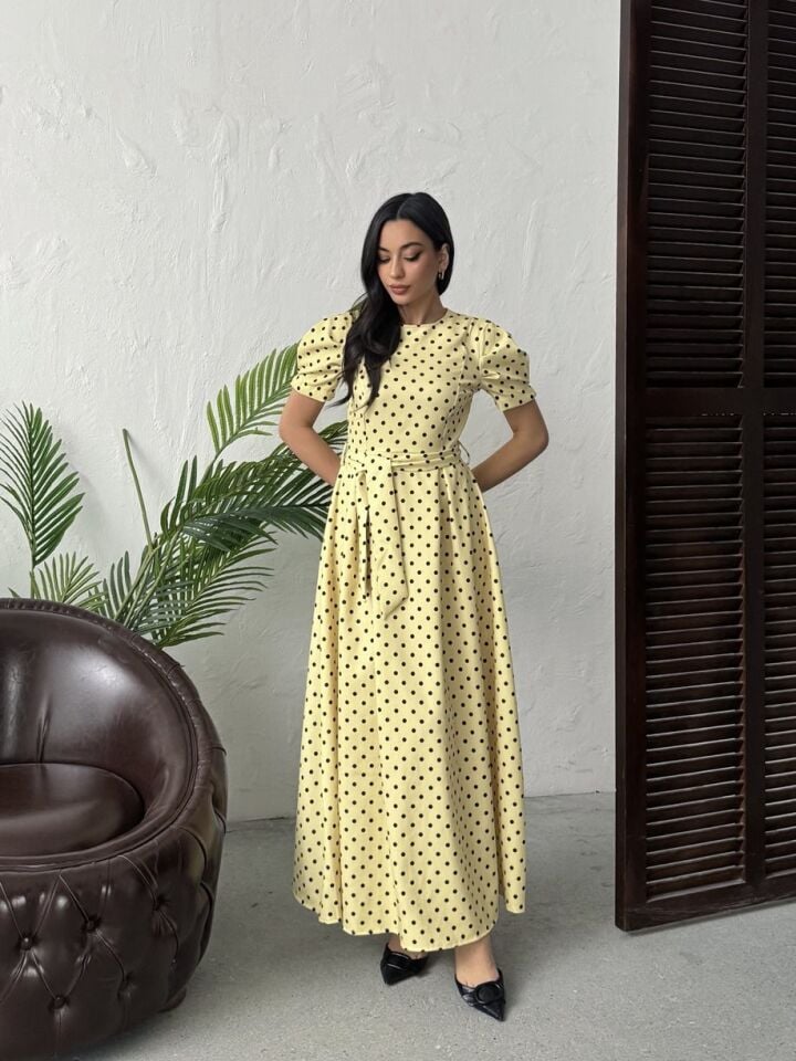 3157 PUANTİYELİ ELBİSE YELLOW - SARI