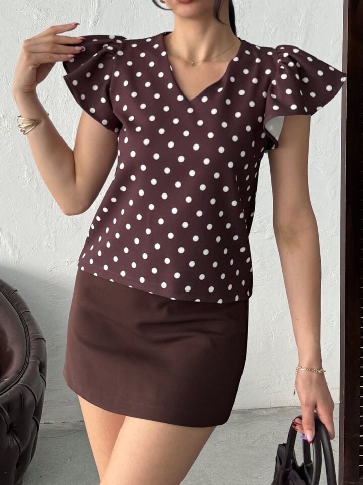 3142 PUANTİYELİ BLUZ BROWN - KAHVE