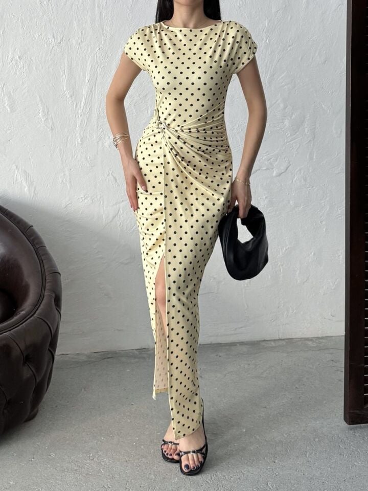 3159 PUANTIYELİ ELBİSE YELLOW - SARI