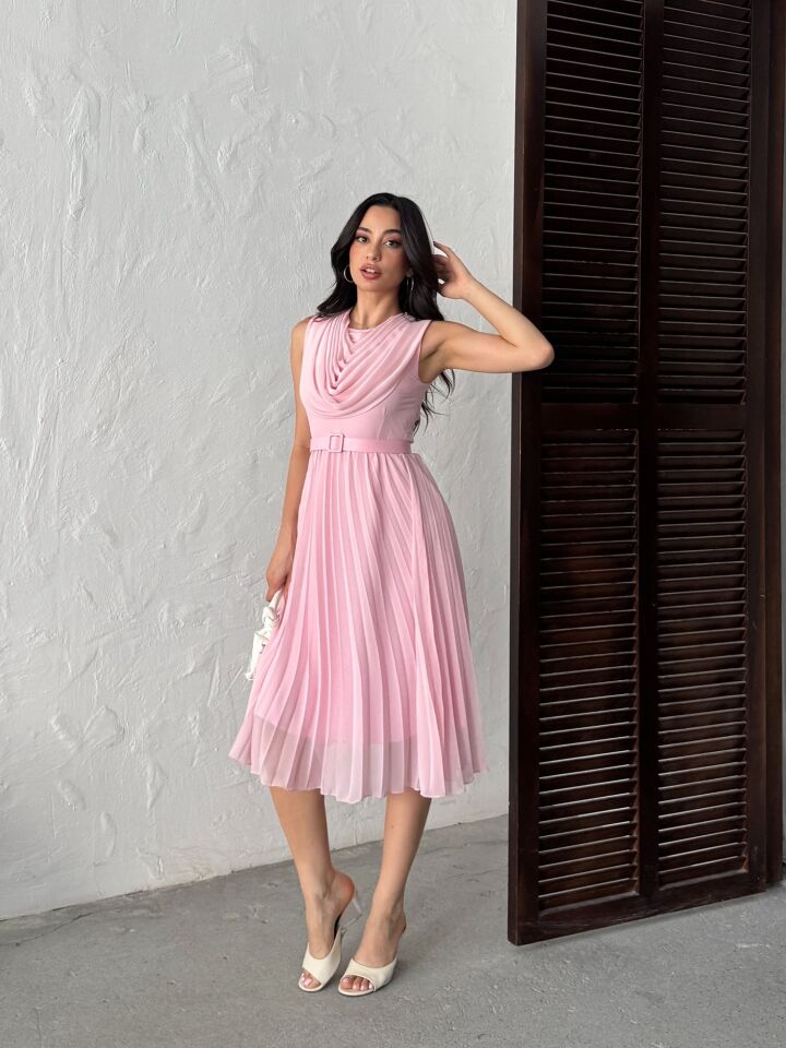 3139 PİLELİ ELBİSE PİNK - PEMBE