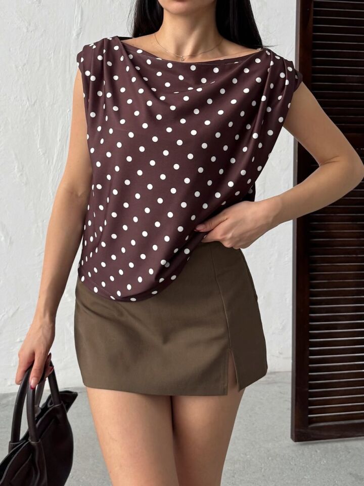 3140 PUANTİYELİ BLUZ BROWN - KAHVE