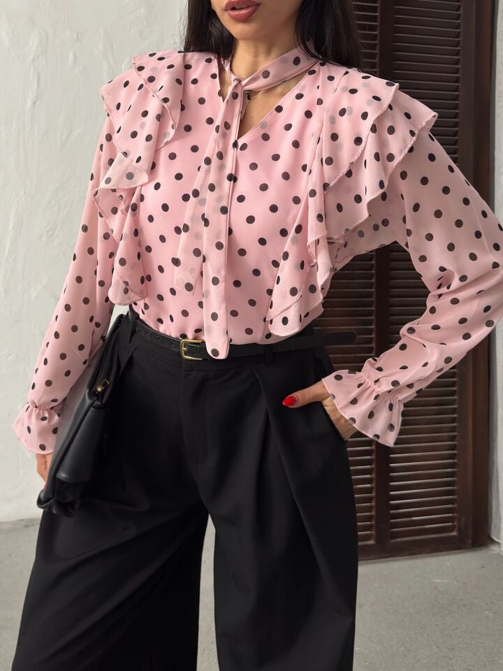 3145 PUANTİYELİ BLUZ PİNK - PEMBE