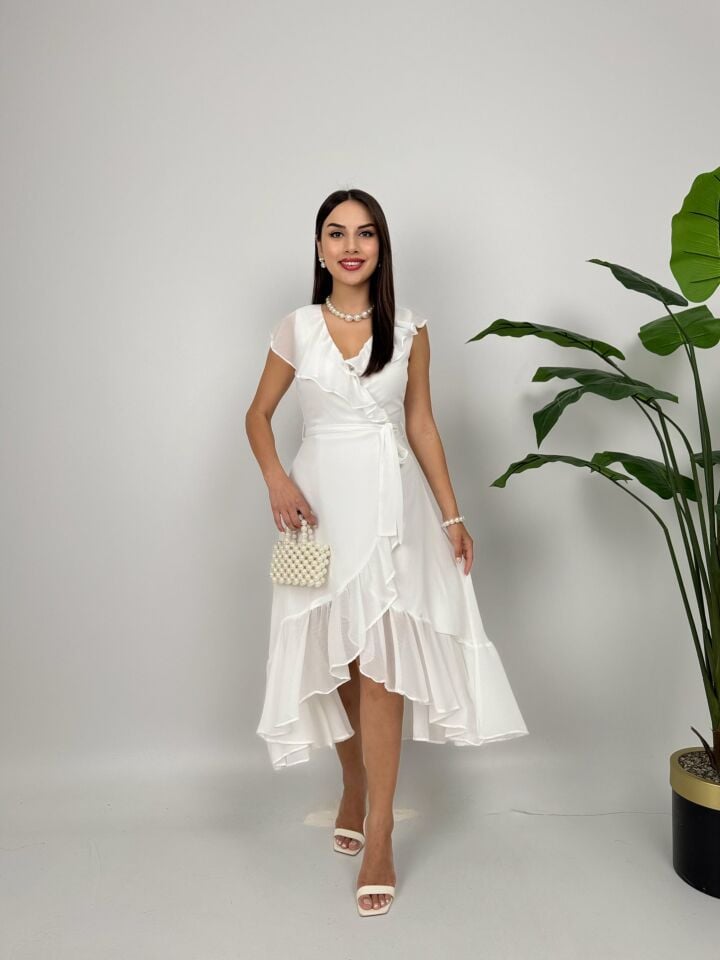 2168 ANVELOP ŞİFON ELBİSE WHİTE - BEYAZ