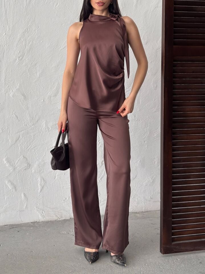 3150 SATEN PANTALON BROWN - KAHVE