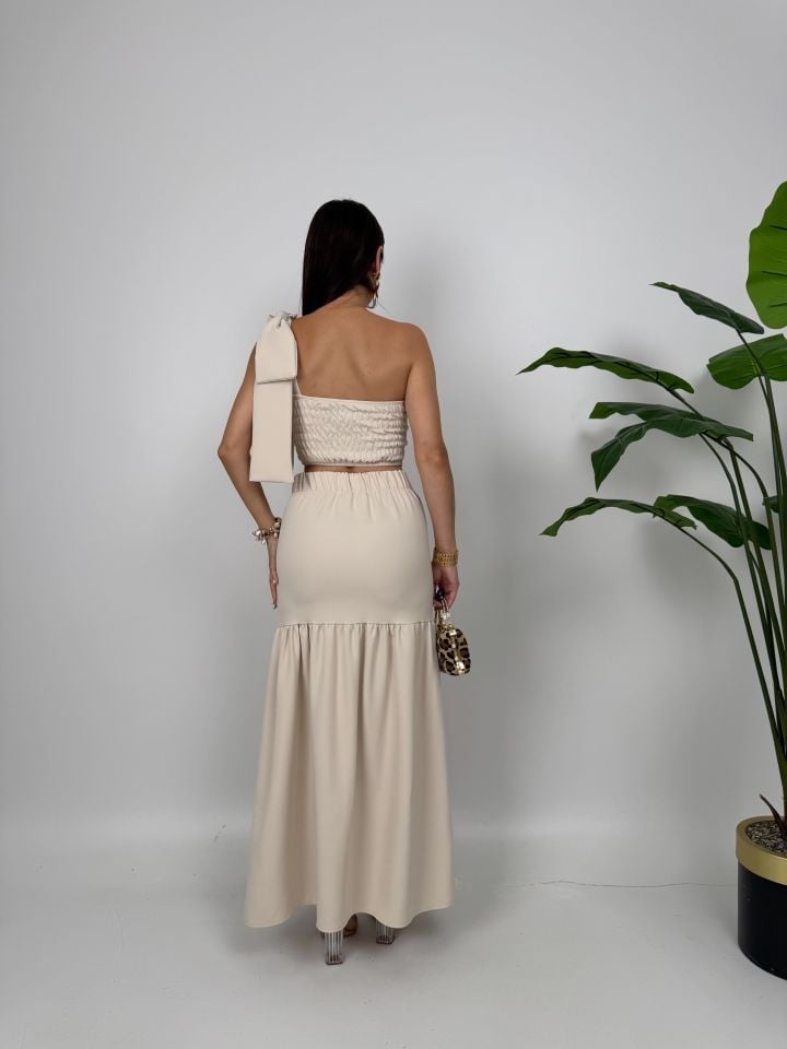 3011 GOĞUS FIRFIRLI ELBİSE STONE - TAŞ