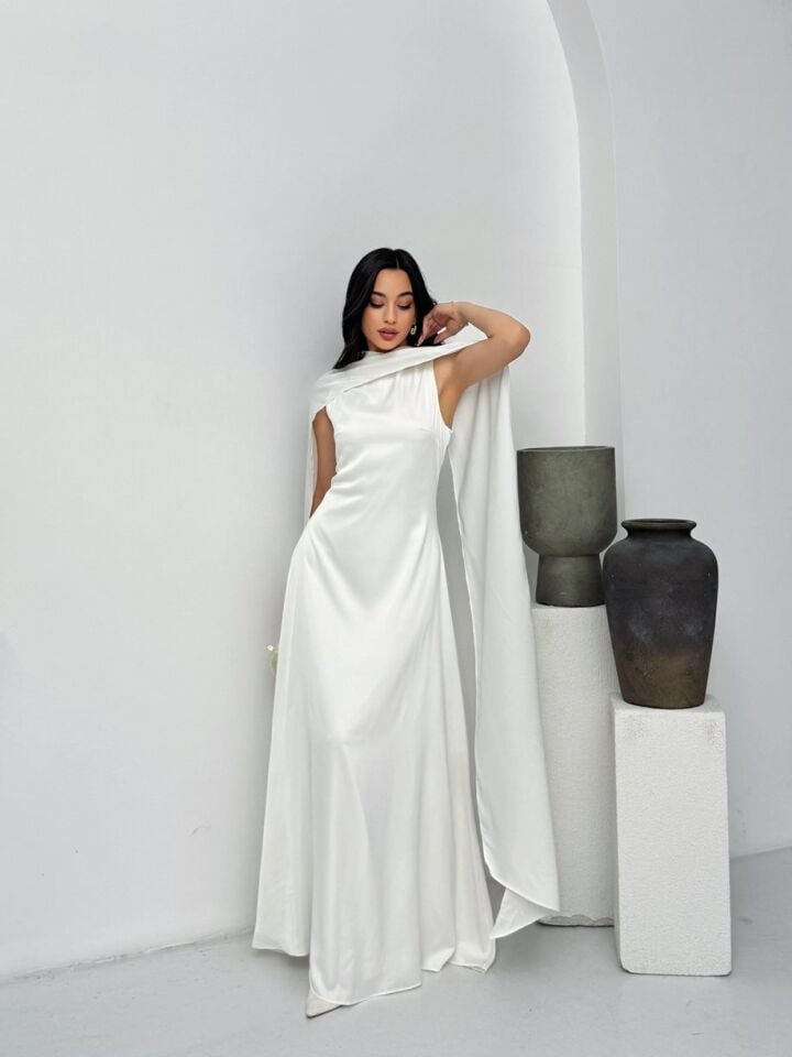 3305 SATEN ELBİSE WHİTE - BEYAZ