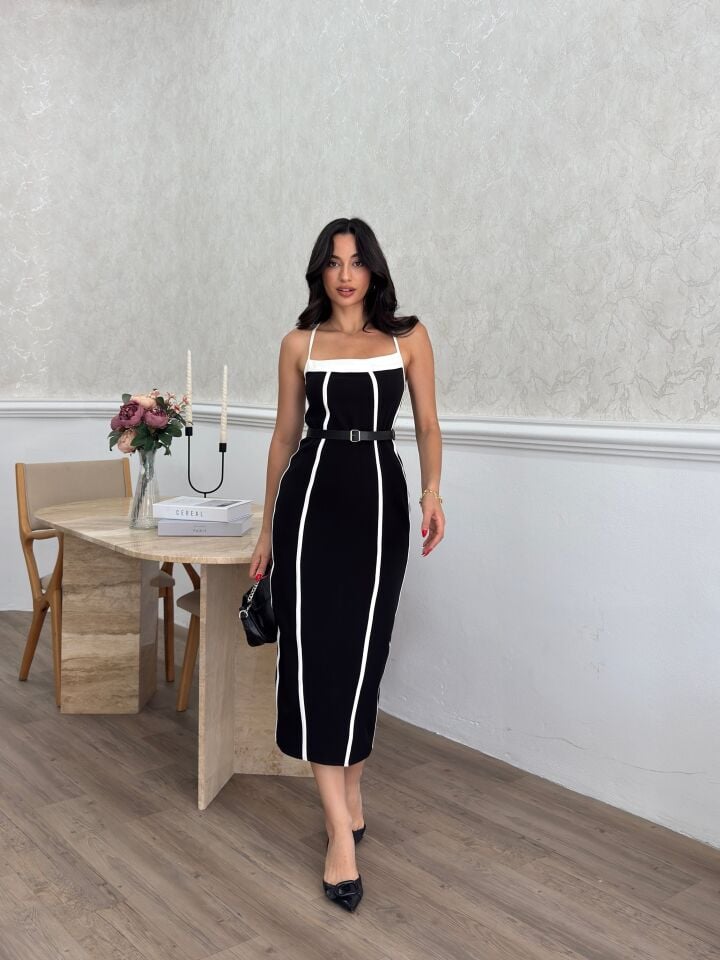 3018 BIAS DETAILED DRESS BLACK - BLACK