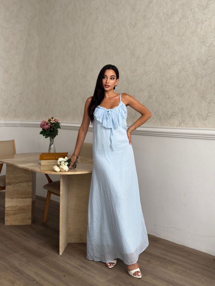 3172 ŞİFON ELBİSE BLUE - MAVİ