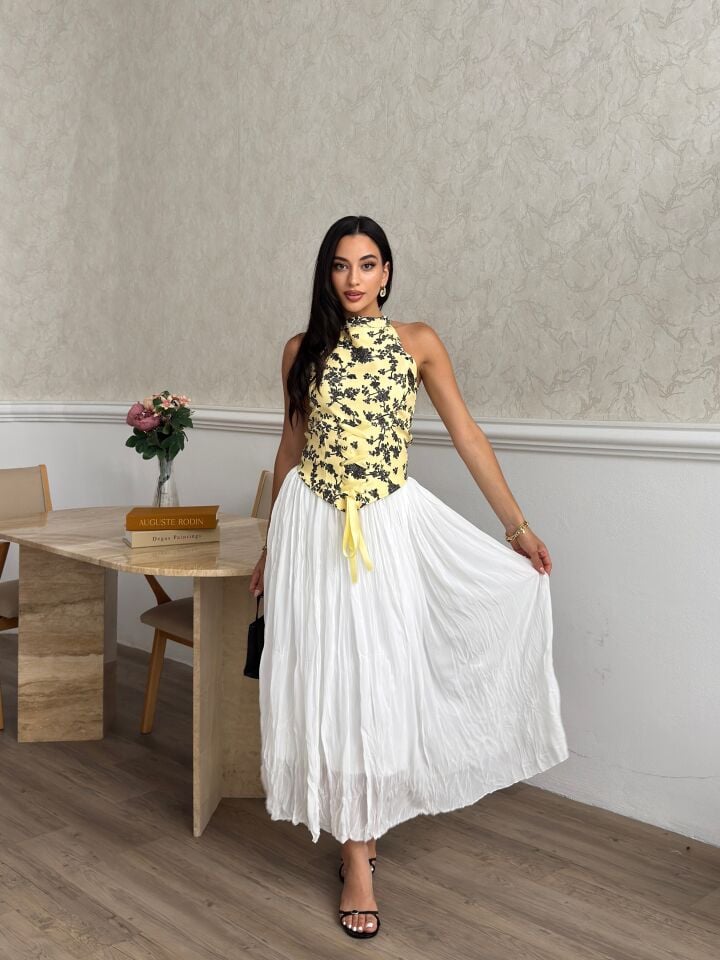 3178 KORSE BLUZ ETEKLİ TAKIM YELLOW - SARI