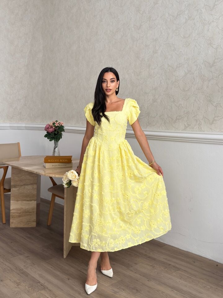3179 BRODE ELBİSE YELLOW - SARI