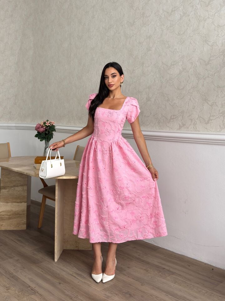 3179 BRODE ELBİSE PİNK - PEMBE