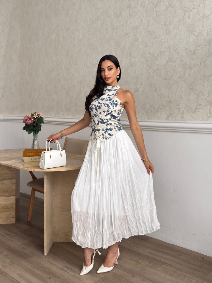 3178 KORSE BLUZ ETEKLİ TAKIM BLUE - MAVİ