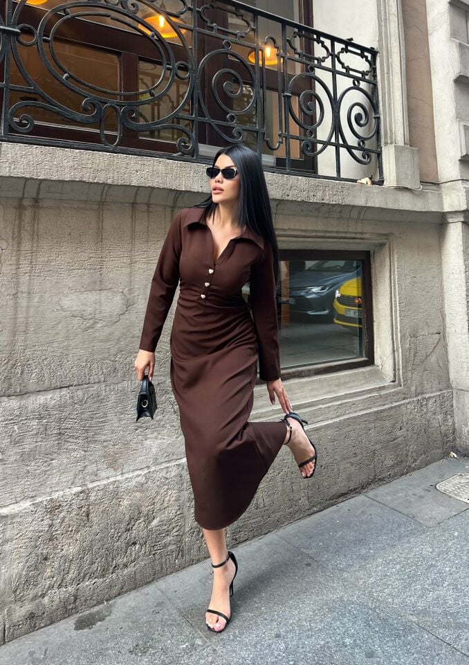 3054 ELBİSE BROWN - KAHVE