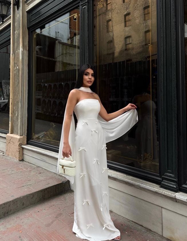 3060 SATEN KURDELELİ ELBİSE BABY BLUE - BEBE MAVİ