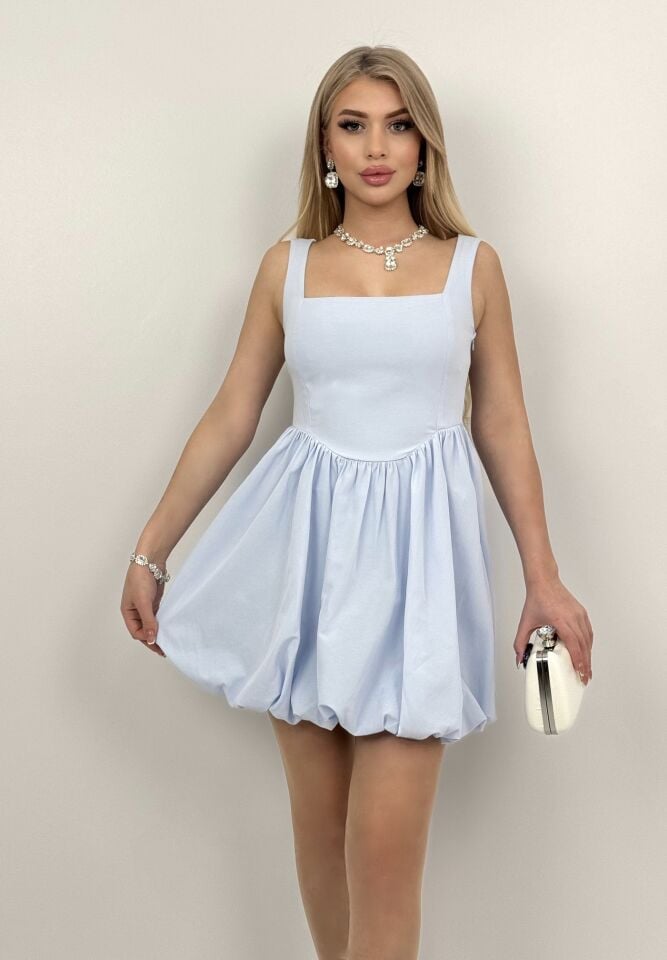 4003 TERİKOTON GİPELİ BALON ELBİSE BABY BLUE - BEBE MAVİ