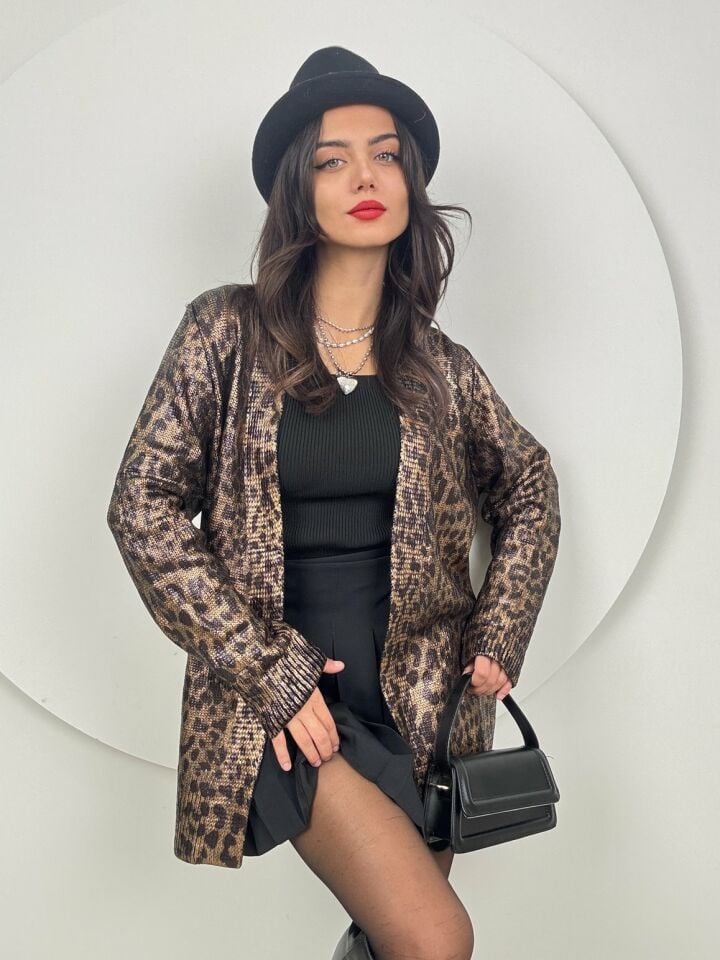 5024 PARLAK LEOPAR DESEN TRİKO HIRKA LEOPAR