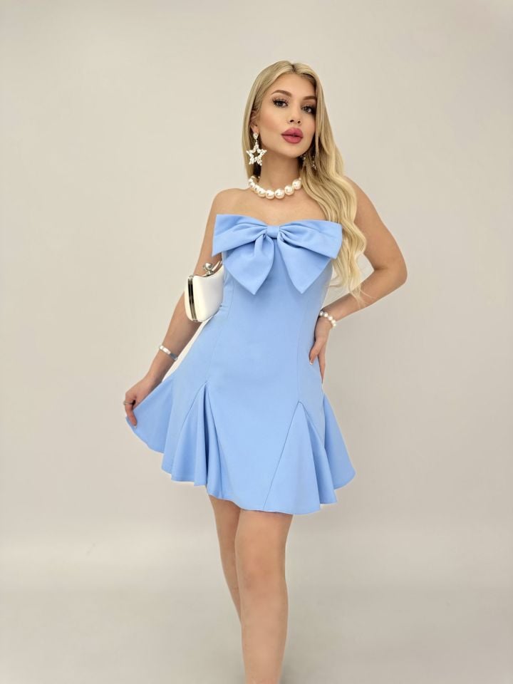 4013 ÖN FİYONK ARKA GİPELİ KISA ELBİSE BLUE - MAVİ