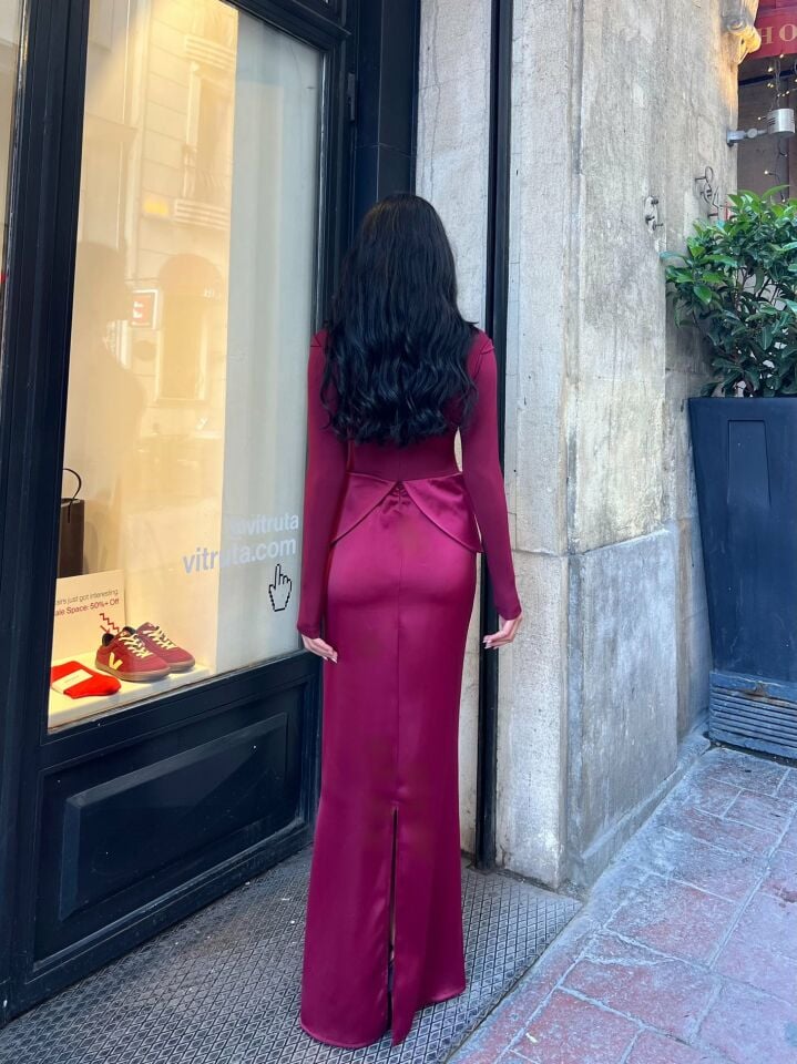 3081 ELBİSE BURGUNDY - BORDO