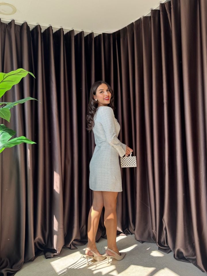 3051 TAŞLI ELBİSE ECRU - EKRU