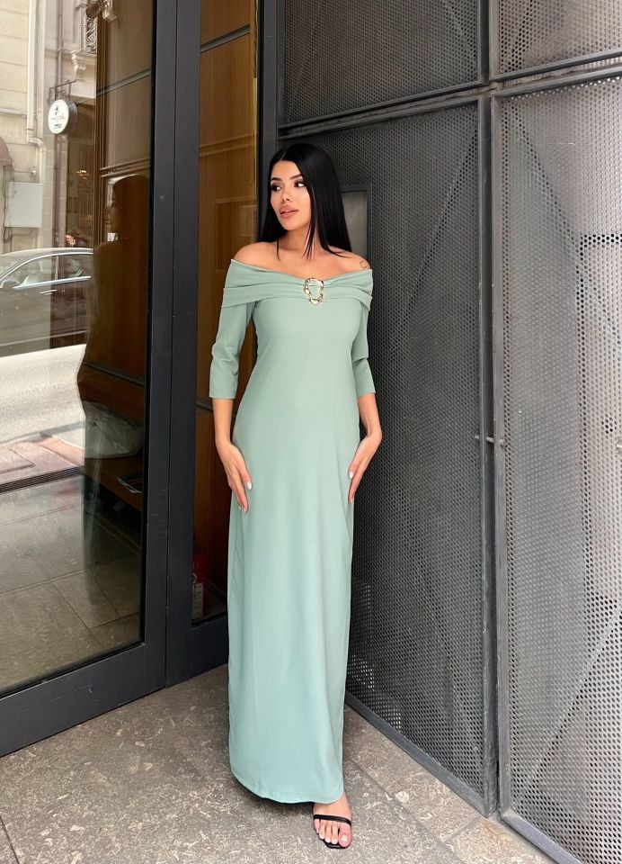 3061 AKSESURALI KAYIK YAKA ELBİSE RED - KIRMIZI