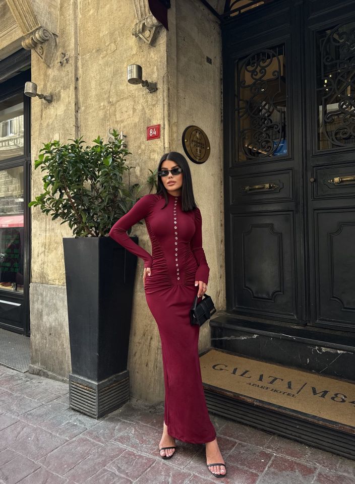 3080 ELBİSE BURGUNDY - BORDO