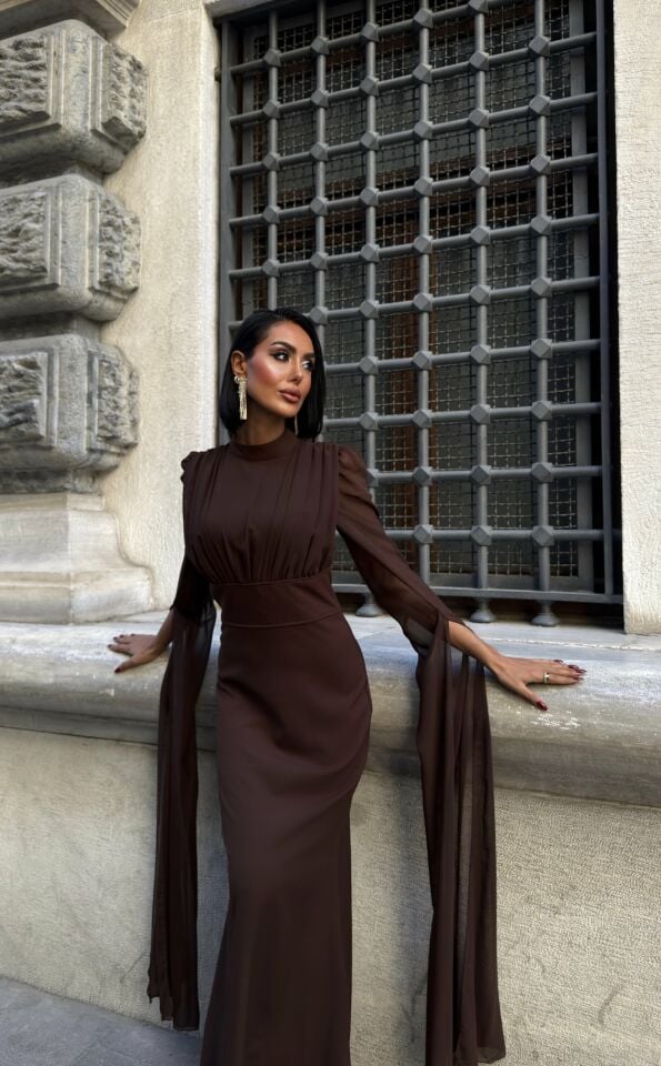 3095 KOLLARI ŞİFON ELBİSE YELLOW - SARI