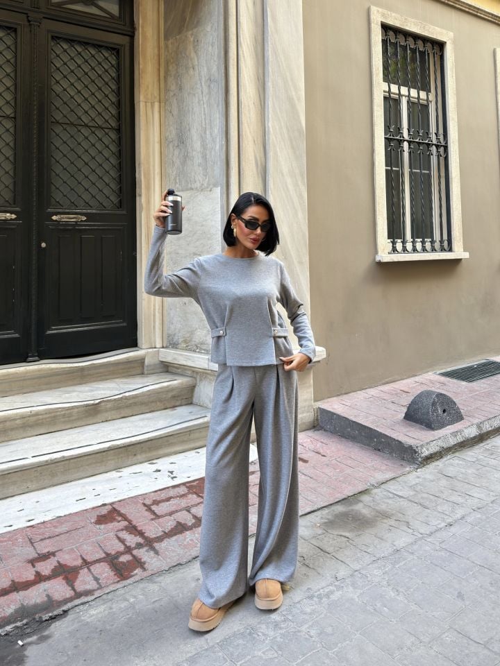 3107 DÜĞMELİ TAKIM GRAY - GRİ