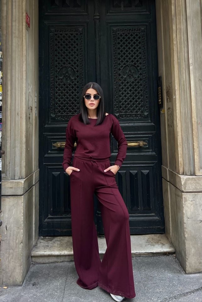 3086 PANTALONLU TAKIM BURGUNDY - BORDO