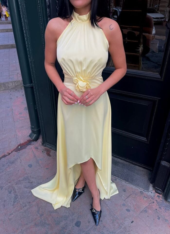 3068 SATEN ELBİSE YELLOW - SARI