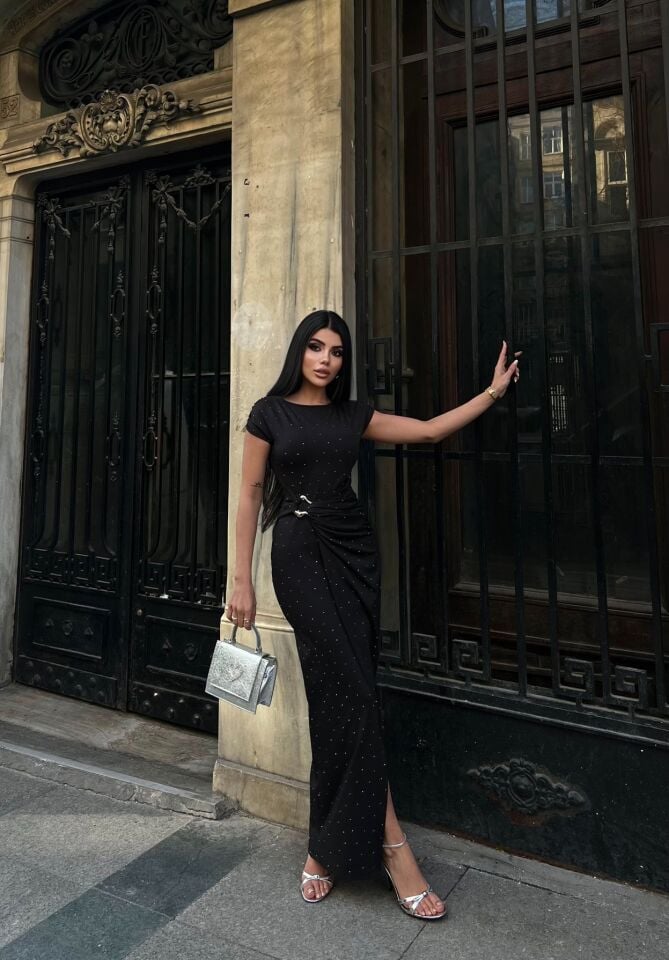 3118 TAŞLI ELBİSE BLACK - SİYAH